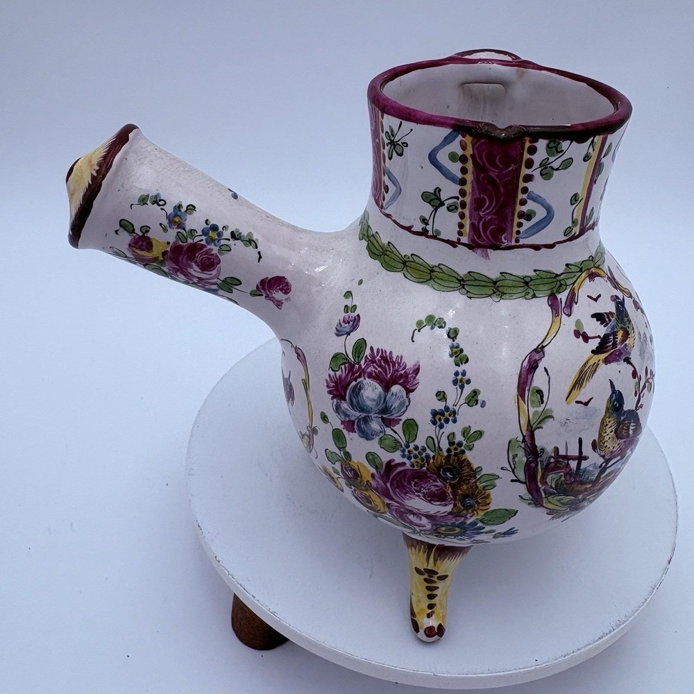 Antique‎ French Faience Hot Chocolate Pourer Pot  Signed